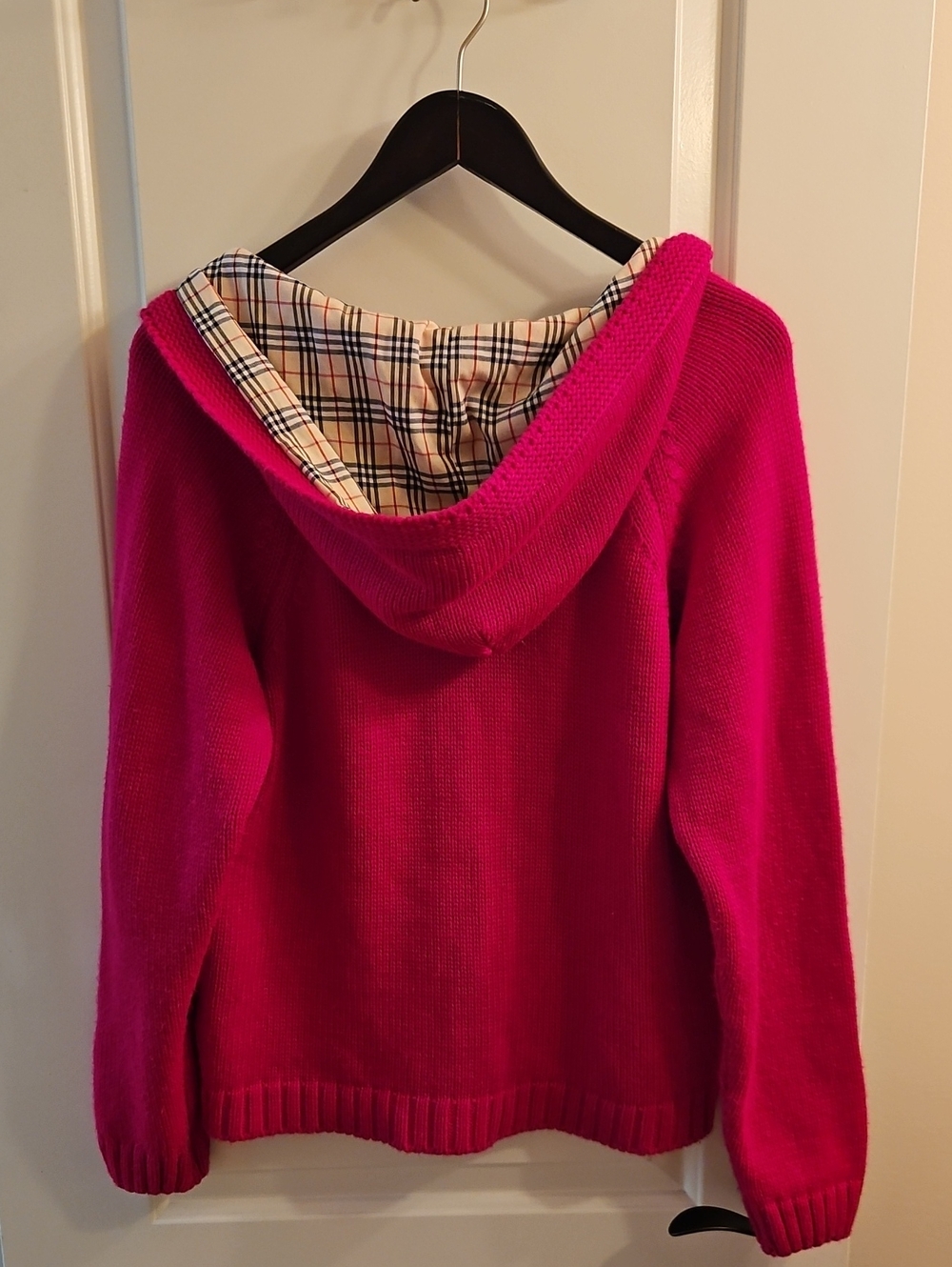 Vintage Burberry London Hot Pink Cotton Plaid Hooded Zip Sweater M, Heritage - Picture 9 of 15